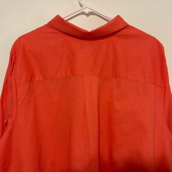 Lands' End Women's Plus Linen-Blend Half Button Popover Tunic Shirt Top 3X Coral - Picture 5 of 9